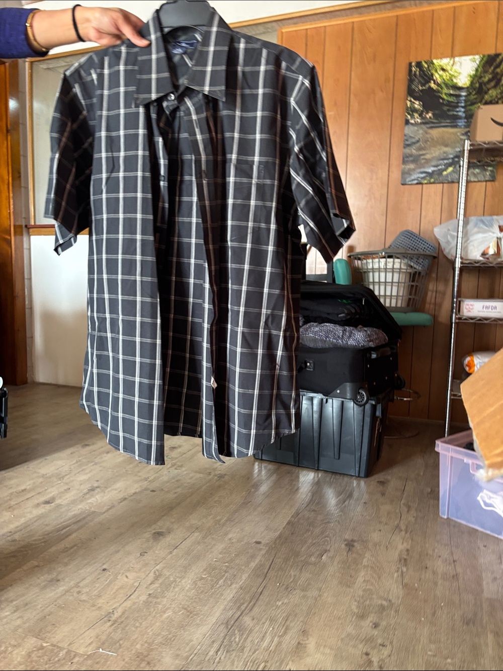 Dockers Black Windowpane Short-Sleeve Shirt Jacket
